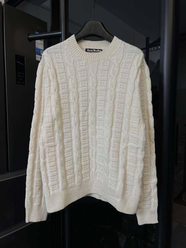 隔天 Acne 25Ss 羊毛混纺迷你笑脸麻花套头毛衣 杏 Size：Xs S M详细尺码可查图9