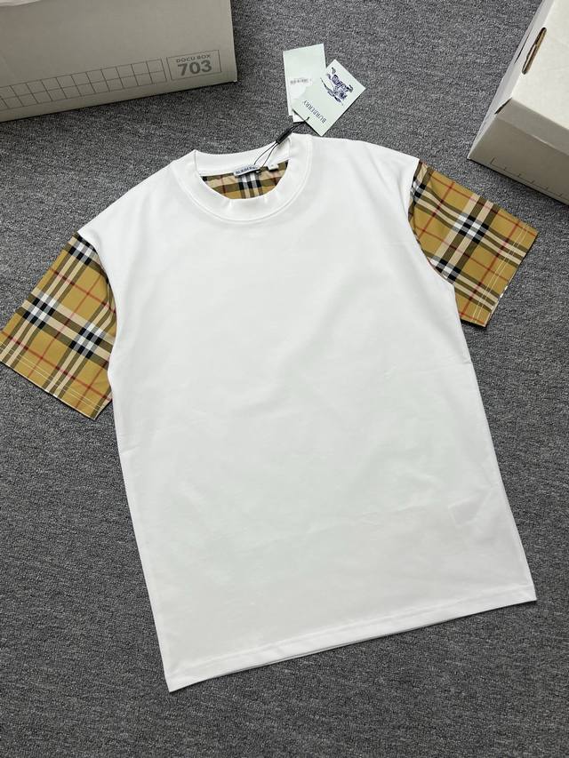 Berberry 短袖T恤 颜色：黑色白色 尺码. S-Xl 工艺：格子布拼接 B面料：300G