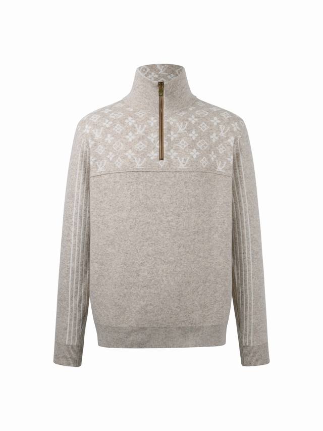 Louis Vuitton26Ss罗纹绵羊毛半拉链套头衫 正品17900购入开发 15支澳雪绒和18支蜈蚣纱羊毛混纺毛料 采用德国进口机 Soto 14针织机