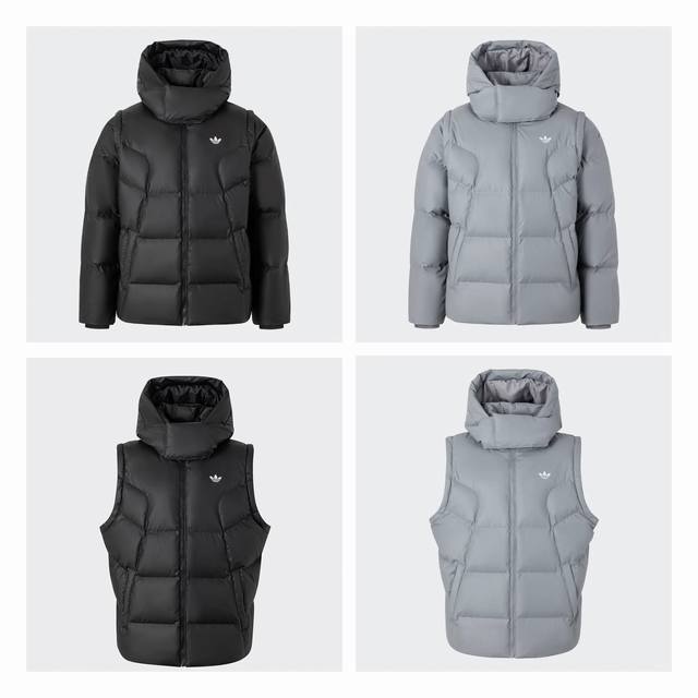 1366款 D Adidas阿迪达斯三叶草Originals Adc 2N1 Dj M 可拆卸保暖运动连帽羽绒外套男女款 颜色:黑色 灰色 码数:S M L X