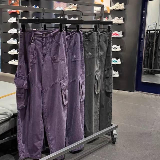 1179款 D Adidas阿迪达斯三叶草女子复古多口袋宽松休闲运动工装长裤 颜色:黑色 紫色 码数:S M L Xl Xxl