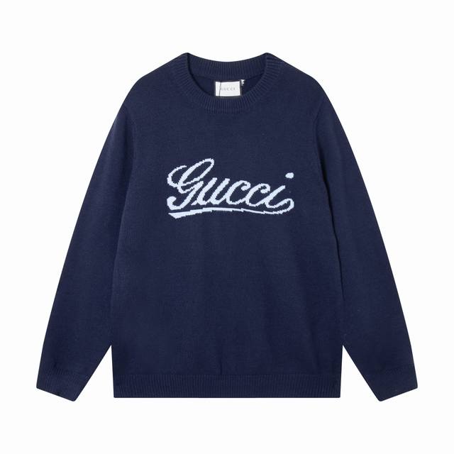 Gucci古家胸前白线Logo提花圆领毛衣 颜色：绿色 蓝色 码数：S M L Xl Xxl
