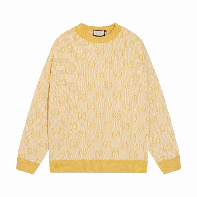 Gucci 古驰满身双G连线提花圆领毛衣 颜色：棕色 绿色 蓝色 黄色 黑色 粉色 码数：S M L Xl Xxl