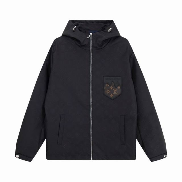 驴家2025新款老花口袋皮标 Logo情侣款连帽外套 颜色：黑色 码数：M L Xl Xxl Xxxl