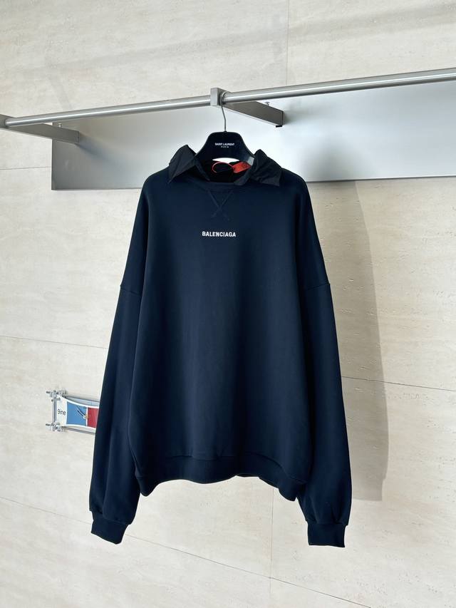 Balenciaga* 巴黎世家 25Fw新款Back刺绣衬衫领卫衣 定制云触感磨毛棉质卫衣布 手感细腻 舒适贴肤 以纯粹而深邃的黑色为基调 内敛而强大的气场