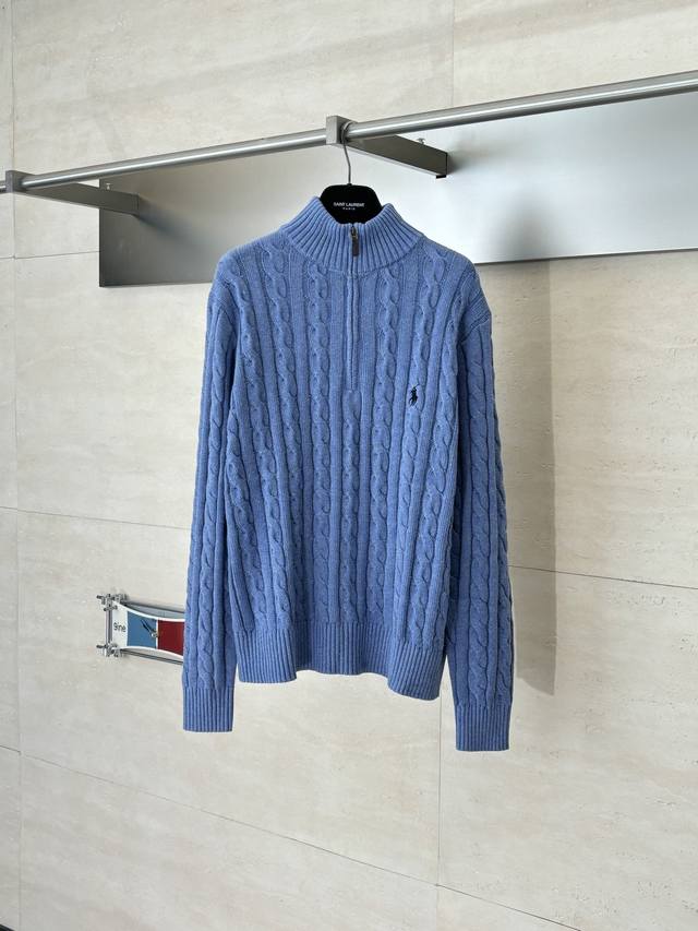 Ralph Laure* 拉夫劳伦 polo绞花编结半拉链毛衣针织衫 定织全棉绞纹厚织毛料 纹理细腻 舒适贴肤 以纯净如雪的米白色为主色调 演绎着无声的优雅 经