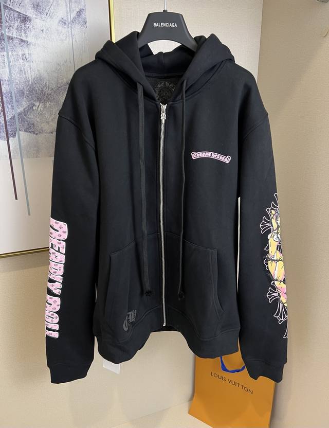 Size: S M L 单配色 男女同款 Ch克罗心新款Deadly Doll 联名款Black pink黑粉比基尼美少女拉链帽衫.全码出货啦.面料采用420克