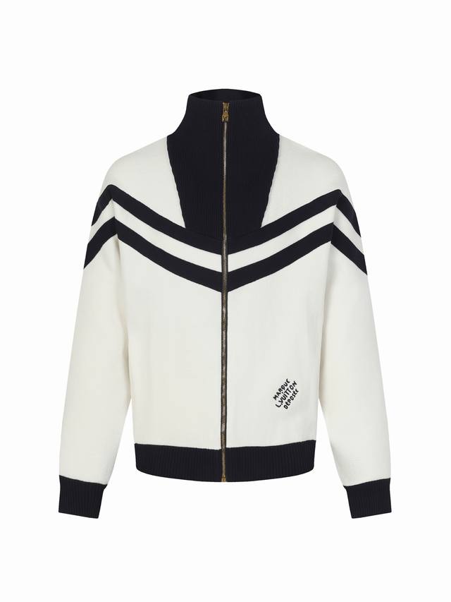 顶级版本 1V 24Ss 条纹撞色立领拉链针织外套 白拼 原21,300购入，采用进口棉质纱线织造，对色定染弹性纤维毛料由7S粗针织片打造，材质引用原版弹性粘胶