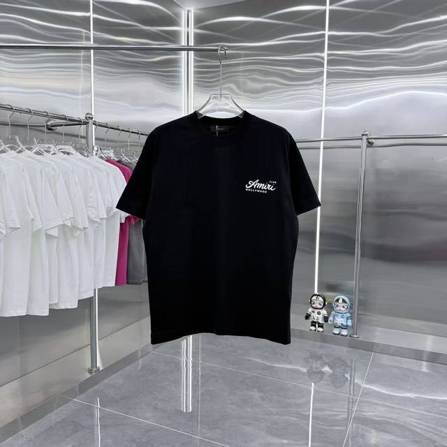 Amlri 2025春秋新款 320克 圆领短袖 立体彩色硅胶工艺 男女同款宽松版 S M L Xl Xxl 五个码 黑色 白色 灰色