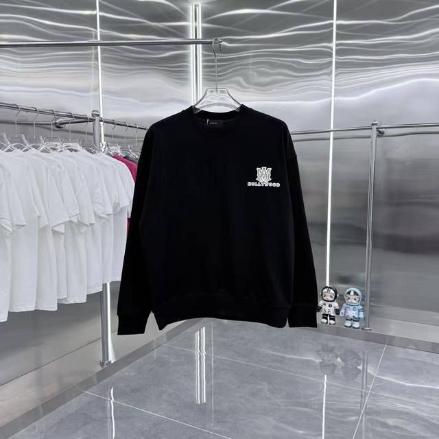 Amlrl 2025秋冬新款 定制面料 圆领领长袖卫衣 植绒立体亮片工艺 男女同款宽松版 S M L Xl Xxl 五个码 颜色 黑色 白色