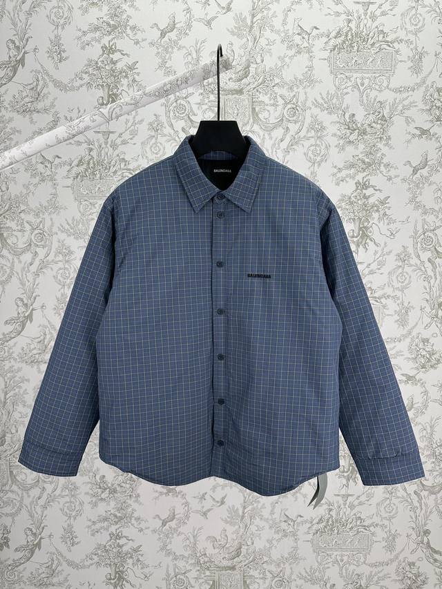 巴黎 25Ss新款条纹刺绣夹克 蓝格纹夹克版型挺括，胸前Balneciaga刺绣 衣身轮廓不软塌 高版本 码数：S.M.L.Xl.