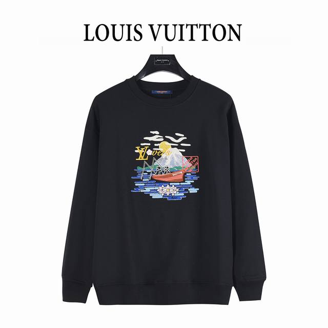 Louis Vuitton 路易威登 25Fw 垂钓者风景刺绣圆领卫衣 进口纯棉面料，质感高级，舒适柔软，常规弹力版型，密实针织时尚又防风， 领口袖口宽螺纹包边