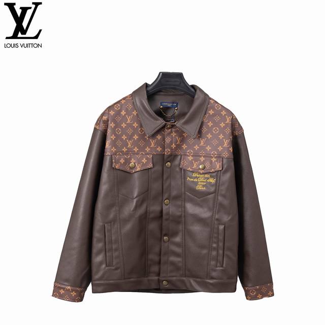 Louis Vuitton 路易威登 25Ss 老花皮衣外套 -厚度适中 高密度重工刺绣 堪称王炸单品 真的谁上身谁好看 -罗纹采用全棉纱线定染定织而成 粗纱横