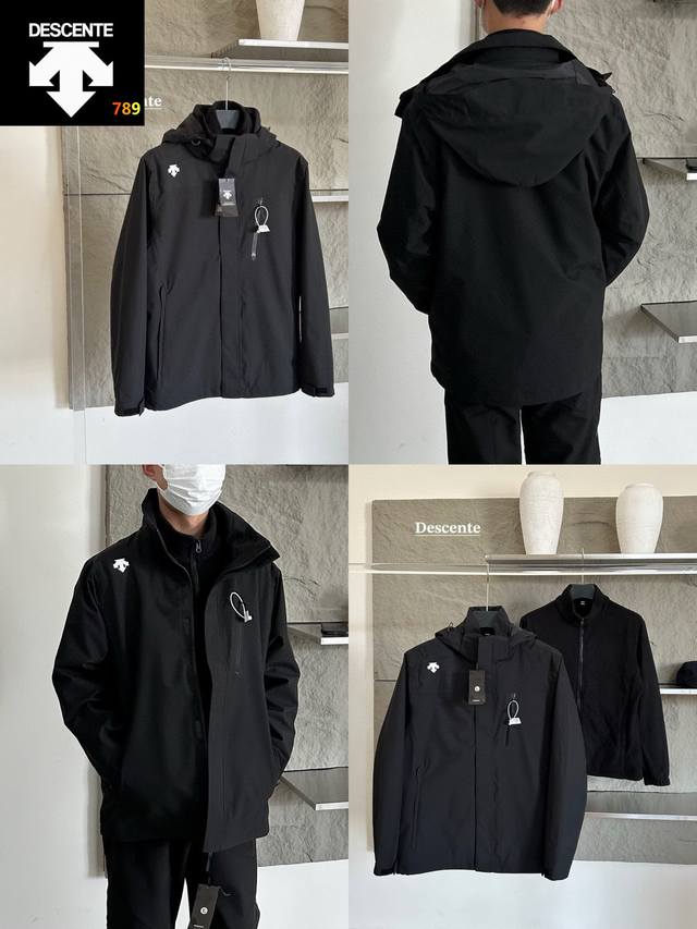 三合一，摇粒绒内胆 迪桑特情侣款，三合一防水防风透气效果好 自留款 可拆卸款 ！ 超级 喜欢这个面料品质好到爆！不挑年龄段，上身太好看！真正的防水防风冲锋衣，不