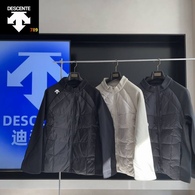 羽绒拼接Baby绒 冬季经典款Descente迪桑特男士立领拼接网纹布袖内Baby绒外套男女同款轻薄羽绒服 官网爆款系列，也是今年办公室必备商务装！90%新国标