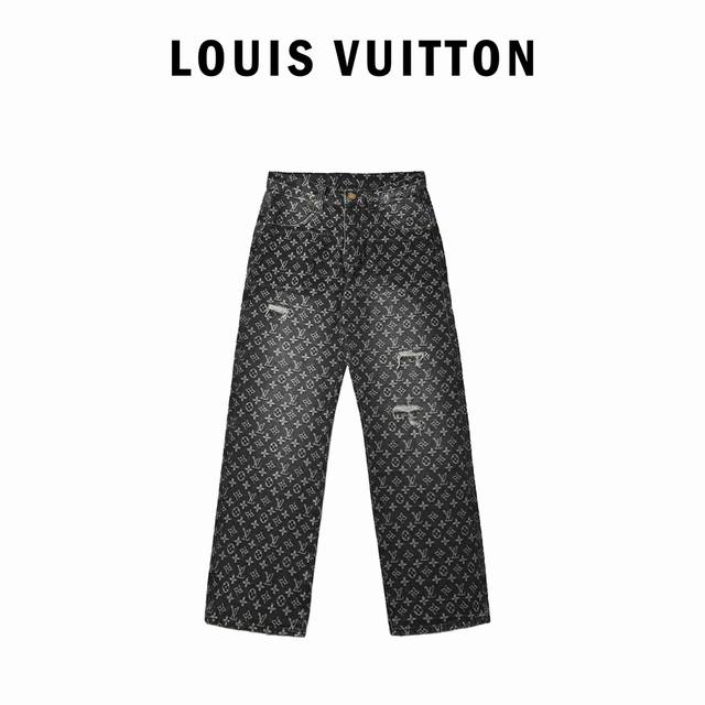 Louis Vuitton 路易威登 22Fw 小红人破坏提花牛仔裤 原15, 购入，满印提花百搭神裤翻单回货。面料采用定制老花提花牛仔布面料，这种面料柔软而坚