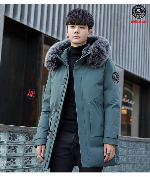 刺绣Logo 巴宝莉Burberry 90白鸭绒 白鸭绒羽绒服！长款上衣外套渐变色拼接撞色男女款长款羽绒服。羽绒服男女同款情侣款长款连帽雪山渐变色，轻薄情侣款马