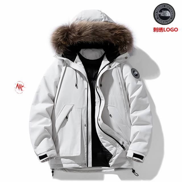 刺绣Logo 90白鸭绒 北面The North Face白鸭绒羽绒服 短款上衣外套渐变色拼接撞色男女款连帽羽绒服！羽绒服男女同款情侣款短款连帽雪山渐变色，轻薄