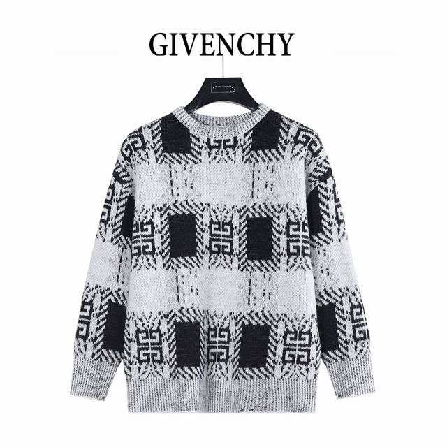 Givenchy 纪梵希 25Fw 满幅宫格马海毛针织毛衣 使用台湾进口高比例15支马海毛采用斯托尔530机型6.2针型四色芝麻点提花针法编织而成， 整件手工缝