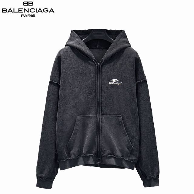Balenciaga 巴黎世家 25Fw滑雪双面穿连帽外套 Yb定织定染面料、颜色 刺绣 版型 辅料 做旧 100%棉 采用订色订染毛圈纯棉卫衣面，450G双股