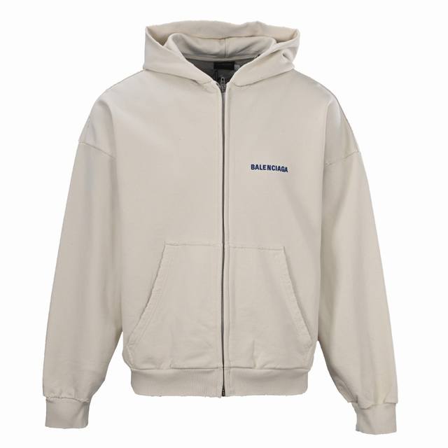 Balenciaga巴黎世家Blcg 字母刺绣拉链连帽卫衣 正品9200购入开发， 克100%精梳棉巴黎毛圈卫衣料，420克1*1潮牌罗纹，洗水磨破，进口刺绣，
