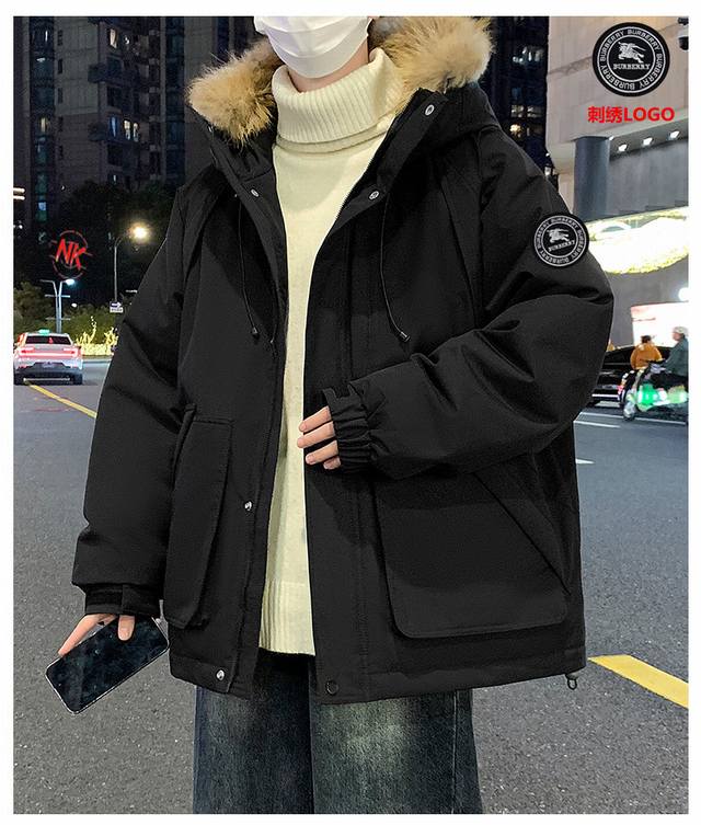 刺绣Logo 90白鸭绒 国际顶级奢侈品牌巴宝莉白鸭绒羽绒服！短款上衣外套渐变色拼接撞色男女款连帽羽绒服！羽绒服男女同款情侣款短款连帽雪山渐变色，轻薄情侣款马甲