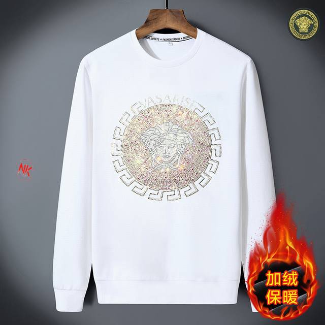 加绒160 M-7Xl 范思哲Versace欧洲站潮牌烫钻长袖T恤青年潮流圆领套头卫衣男轻奢打底体恤春秋款范思哲Versace夏季新款轻奢T恤天丝棉烫钻长袖卫衣