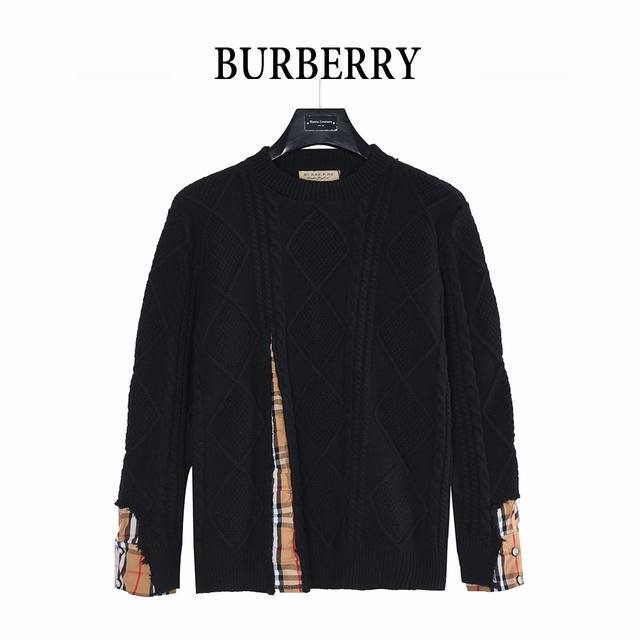 Burberry 巴宝莉 假两件格纹拼接圆领毛衣 拼接圆领毛衣 经典时尚耐人寻味.比往常基础款多了一份与时俱进的时尚. 客供细支羊毛面料,针织的手法工艺让密度极