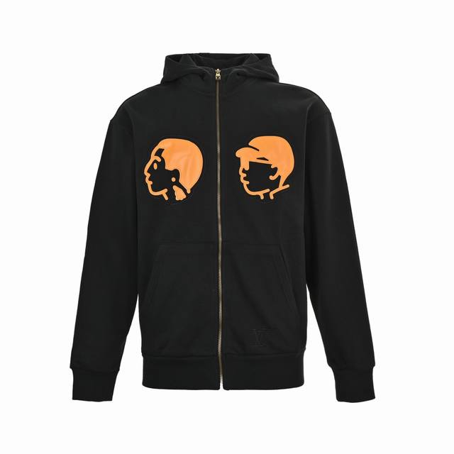 Louis Vuitton 路易威登 25Fw Nigo联名贴皮刺绣拉链外套 采用480克纯棉双纱鱼鳞毛圈面料 面部无尘烧毛工艺 底部吸毛 环保活性染 立体拼接