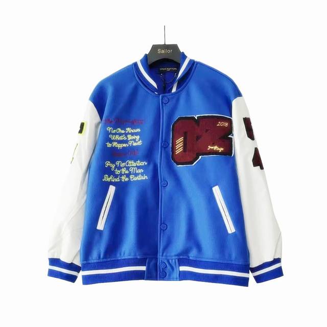 实拍细节图+尺码表 Louis Vuitton路易威登 蒸汽机器人刺绣棒球服 定织定染950%羊绒面料，铜氨丝里布，纯棉口袋，原张染色压纹真牛皮袖子，配套订做羊