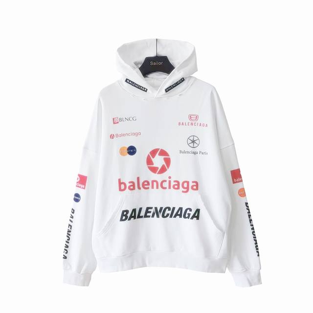 实拍细节图+尺码表 巴黎世家Balenciaga 满Logo赛车服连帽卫衣 23年新主麦上身 印花采用椭圆机网点+厚版浆工艺 螺纹刺绣区别市场国产机器 采用田岛