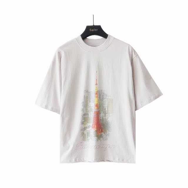 实拍细节图+尺码表 巴黎世家Balenciaga 东京铁塔银座限定短袖 进口椭圆机处理 在网点印花还得椭圆机高级 东京铁塔采用数码直喷工艺+网点工艺 细节自行品