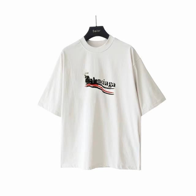 实拍细节图+尺码表 巴黎世家Balenciaga溶解可乐网点印花短袖 进口椭圆机处理 在网点印花还得椭圆机高级 溶解可乐出来的模糊感 此印花原版到手调试8次 才