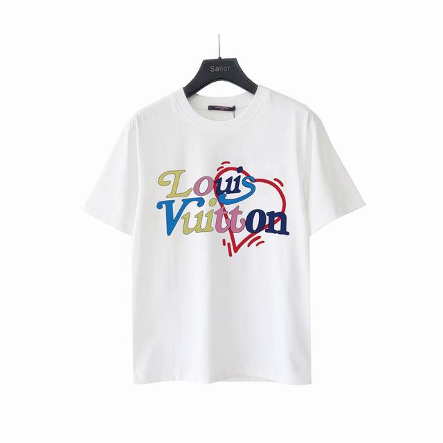 实拍细节图+尺码表 Louis Vuitton 路易登威 24Ss彩色爱心Logo印花短袖T恤 Lv 官方同款 原版进口定制260克纯棉 高密度螺纹同缸染面料已