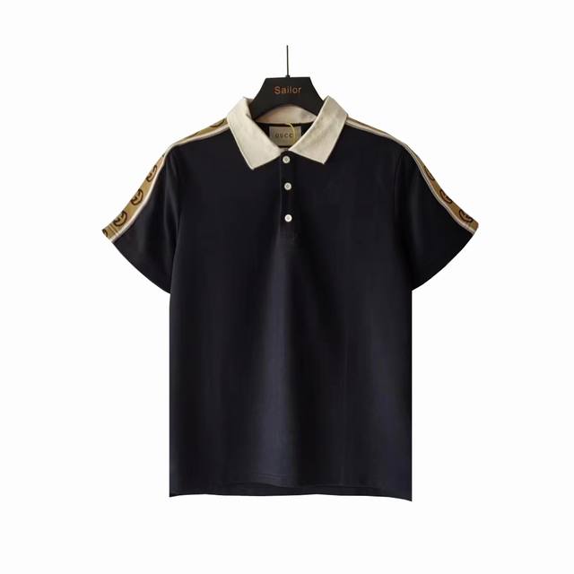 实拍细节图+尺码表 Gucc 古驰 24Ss双G反光织带polo衫 购入正品打版操作 区别市面 订织双鱼骨纹网眼胚布 定染杏色面料 与正品无色差 定制反光条有弹