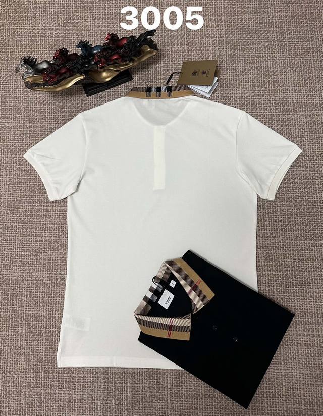 巴宝莉翻领3005男款开胸，纯棉面料，衣领提花工艺，黑色，白色，M L Xl Xxl Xxxl码