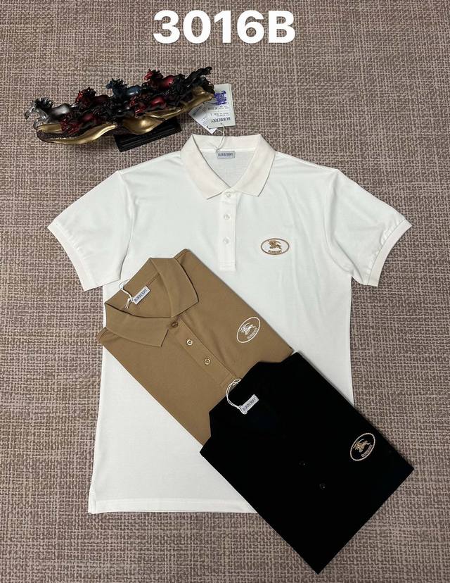 巴宝莉翻领3016Ba男款开胸，纯棉面料，刺绣工艺，黑色，白色，咖色，M L Xl Xxl Xxxl码