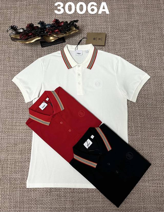 巴宝莉翻领3006A男款开胸，纯棉面料，刺绣工艺，黑色，白色，红色、M L Xl Xxl Xxxl码