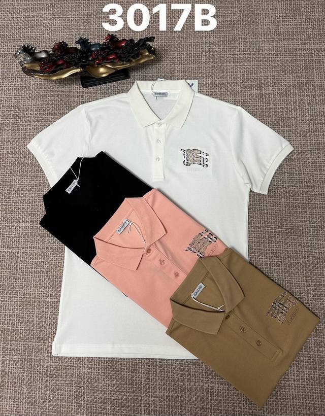 巴宝莉翻领3017B男款开胸，纯棉面料，刺绣工艺，黑色，白色，咖色，粉色，M L Xl Xxl Xxxl码