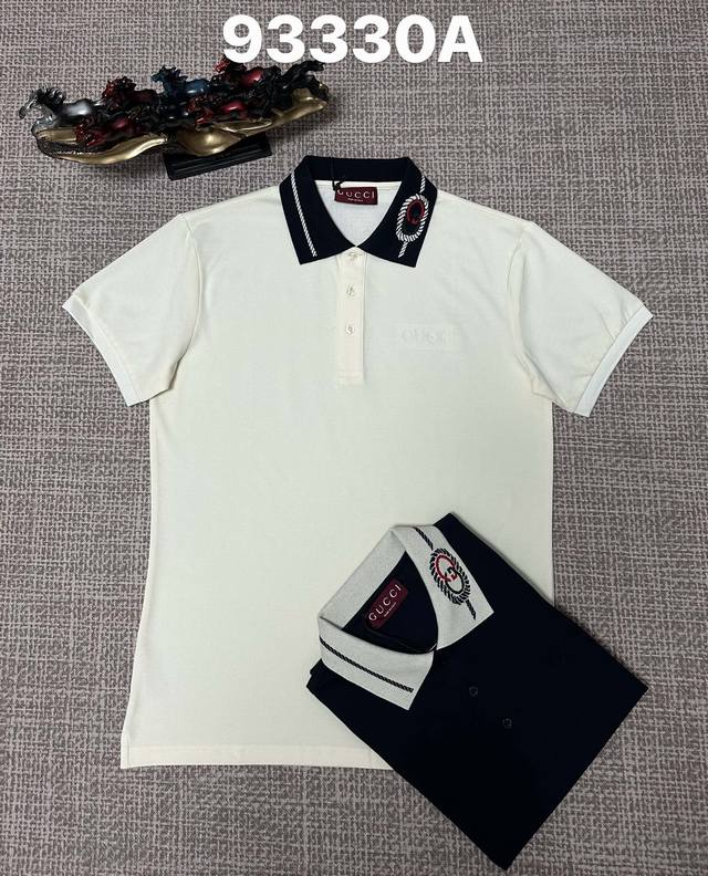 古驰翻领93330A男款开胸，纯棉面料，刺绣工艺，宝蓝、杏色、M L Xl Xxl Xxxl码