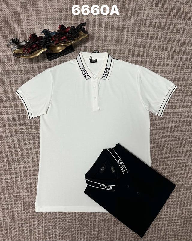 芬迪翻领6660A男款开胸，纯棉面料，提花衣领工艺，黑色，白色，M L Xl Xxl Xxxl码