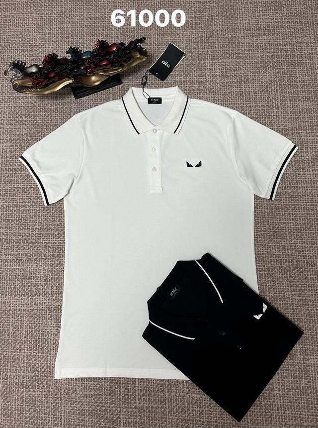 芬迪翻领61000男款开胸，纯棉面料，刺绣工艺，黑色，白色，M L Xl Xxl Xxxl码