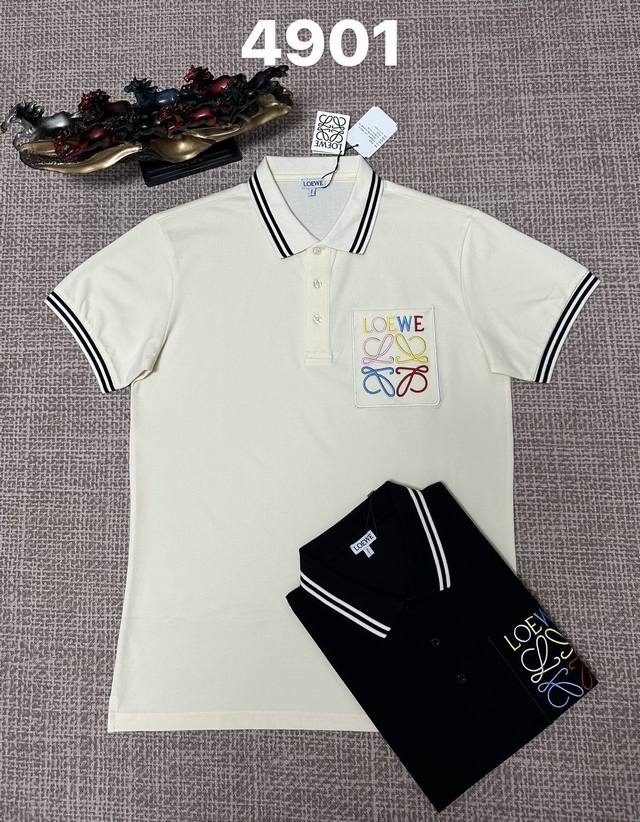 罗意威翻领4901男款开胸，纯棉面料，刺绣工艺，黑色，杏色、M L Xl Xxl Xxxl码