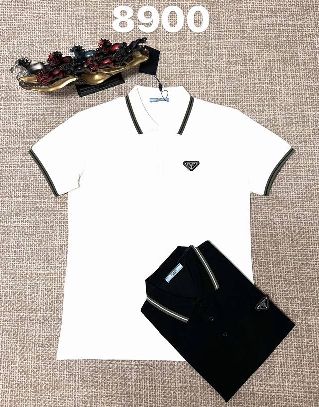 普拉达翻领8900男款开胸，纯棉面料，章仔工艺，黑色，白色，M L Xl Xxl Xxxl码