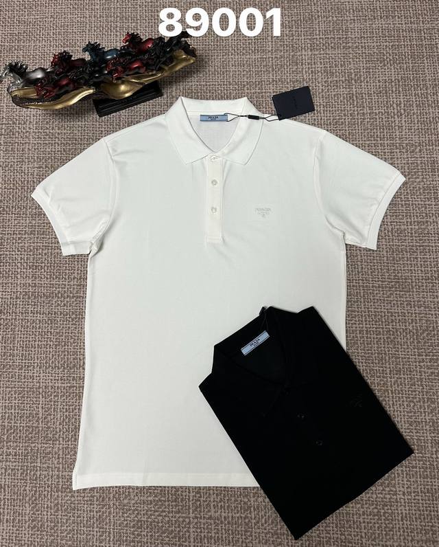 普拉达翻领89001男款开胸，纯棉面料，刺绣工艺，黑色，白色，M L Xl Xxl Xxxl码
