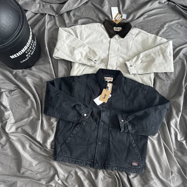 斯图西Stussy 工装系列 底特律复古重工水洗灯芯绒翻领棉服夹克 颜色：灰白 黑色 尺码：M-Xxl M：胸围132衣长66袖长60肩宽56 Ｌ：胸围136衣