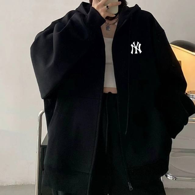 加绒版本+10原版质量Mlb La洋基队刺绣基础款落肩宽开衫卫衣连帽外套情侣款 超正版型 超舒适面料 双层帽子设计！ 这款是一款百搭款卫衣采用320克进口面料舒