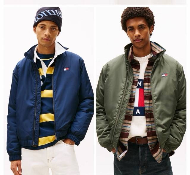 新款上新 模特图 汤米Tommy25Ss秋冬新款男装美式复古刺绣教练棉服夹克外套！廓形剪裁，版型挺括，上身宽松舒适，胸前经典Logo布麦点缀！字母提花螺纹领，相