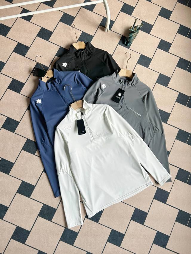 新款上新 实拍图 Descente迪桑特2025综训运动男士立领内搭长袖针织衫 Descente迪桑特综训立领内搭针织衫，跑步系列运动健身半拉链针织套头衫，带工