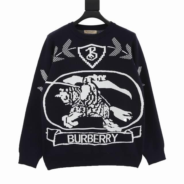 Burberry 巴宝莉 麦穗骑士战马提花圆领毛衣 香港专柜11200购入Yb开发！ 原版颜色毛线需要定织定染才有这个效果 不是随意藏青色能出来的效果 而且正确